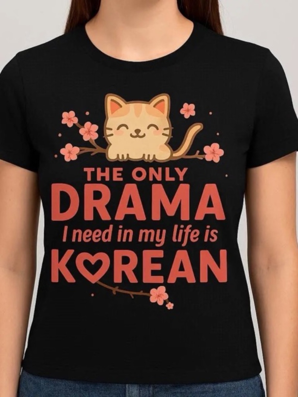 K Drama T Shirt For Women Cute Korean Cat Design